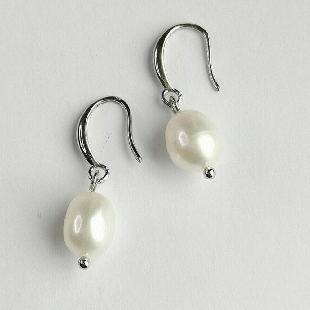 White Cultured Freshwater Pearl Earrings In Sterling Siver 🆕